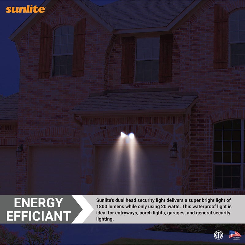 Sunlite ضوء أمان خارجي LED من صنلايت 88918 مع مستشعر حركة، 20 واط، 1800 لومن، 3000 كلفن أبيض دافئ، 80 CRI، مدرج من ETL، أبيض، للمداخل، الشرفات والمرائب - Image 5